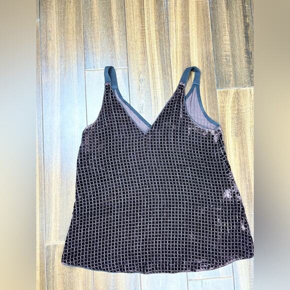 Size 2 Tricot Tank Top Velvet Sparkly grid pattern, sheer, Brown y2k - Picture 2 of 8
